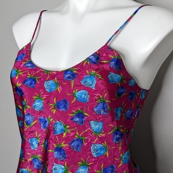 Vintage Today Tonight pink blue satin floral lingerie tank S - Picture 3 of 6